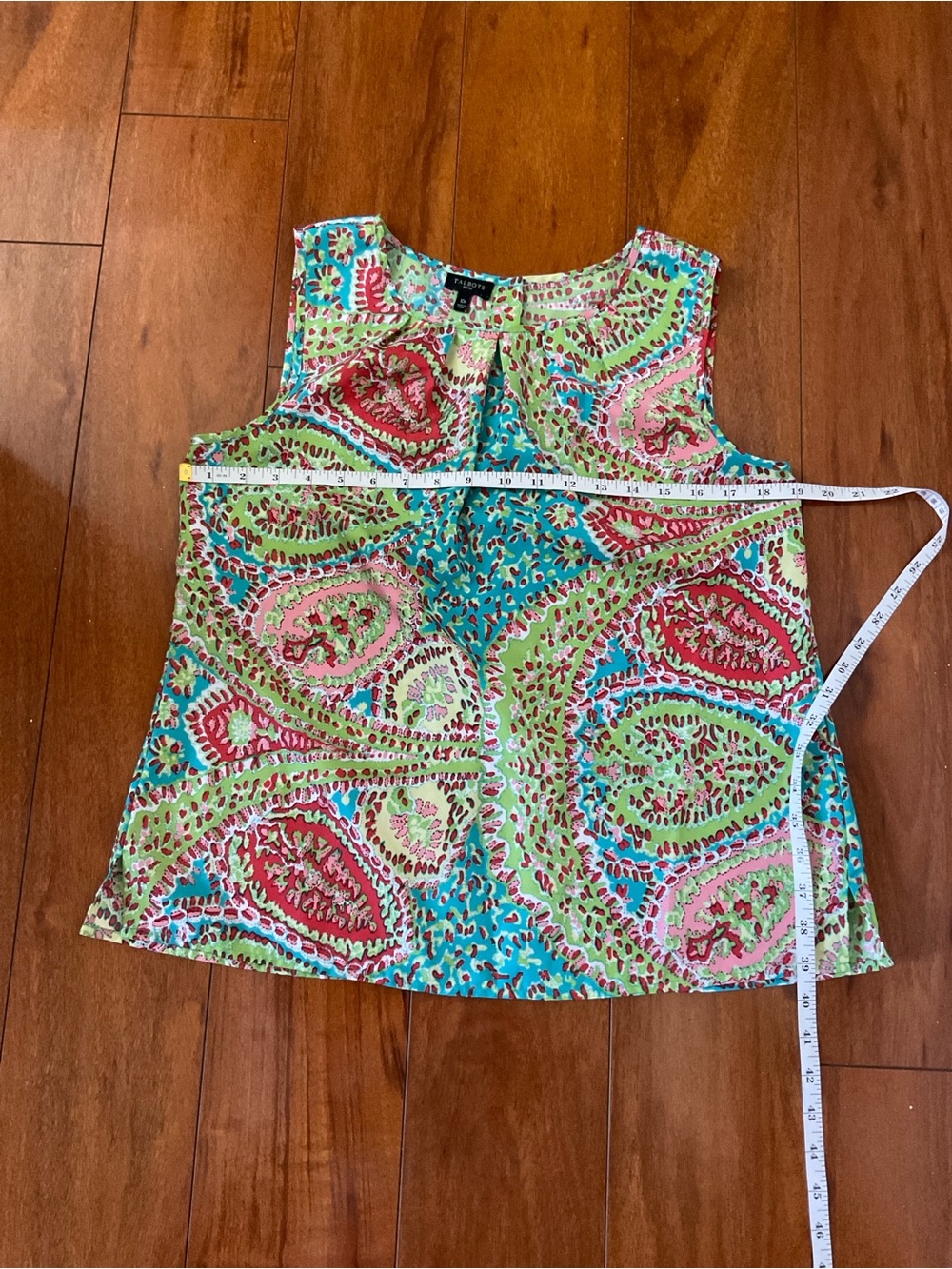 Talbots Paisley Print Sleeveless Top in Green Pink Blue